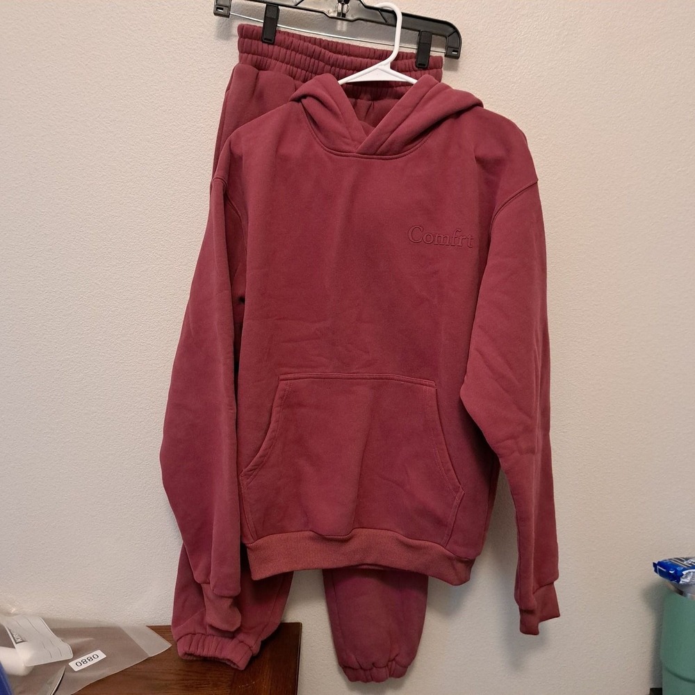 Comfrt Mauve Fleece Hoodie and Joggers Matching Lounge Set XS Rose Pink